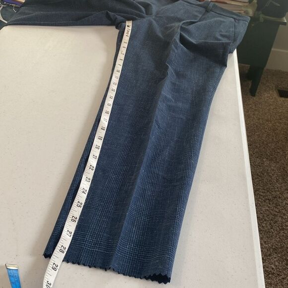 Hugo Boss New! Virgin Wool Linen Blend Plaid Pleated Trouser Dress Pant Stretch - Picture 14 of 16